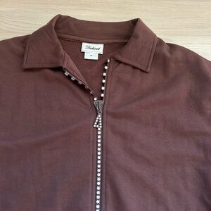 Distinct Brown Quarter-Zip Top - Size M -Rhinestone Zipper